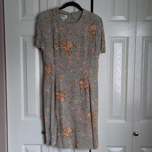 Donna Ricco Sage Green Floral Sheath Short-Sleeve Dress Size 8P